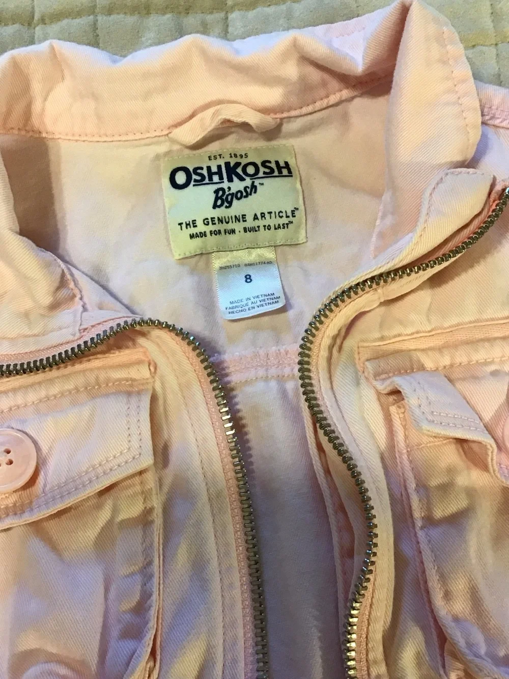 OshKosh B'gosh Girls' Pastel Pink Utility Jacket with Button Pockets